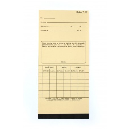 Tarjeta checadora semanal vertical T-3
